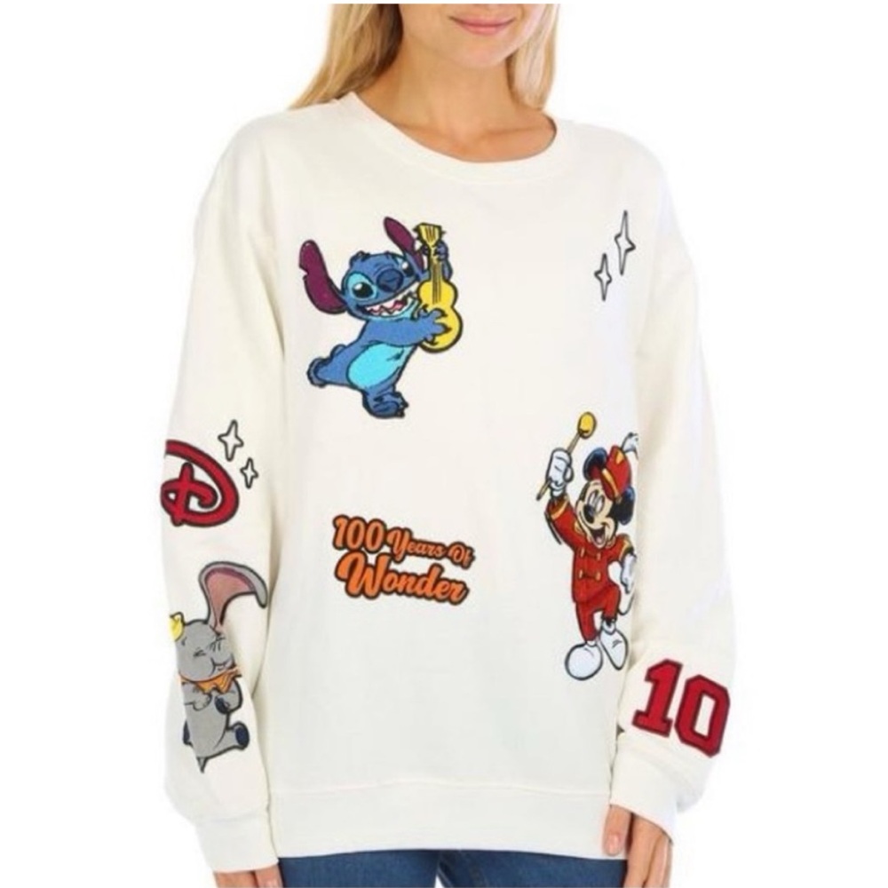 Disney 100 Years Crew Neck Sweatshirt Embroidered Mickey Stitch Resort New Sz M